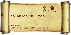 Kolonics Meliton névjegykártya